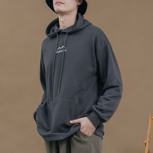 情侣CAMPING印图大口袋连帽上衣