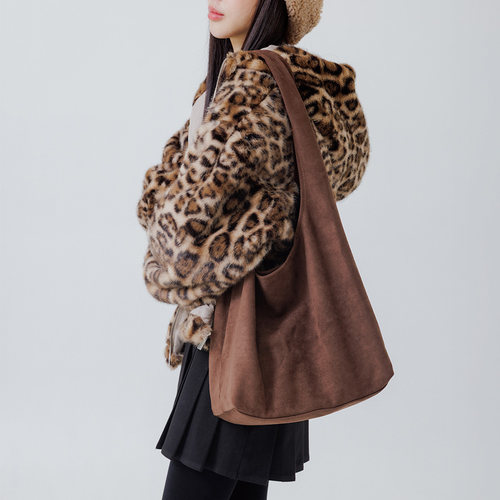 质感雾面绒布单肩包附小包