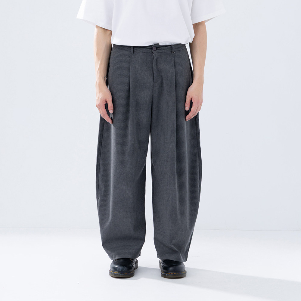 QUEENSHOP2026春夏新品男装条纹低腰设计西装直筒长裤-灰04030536
