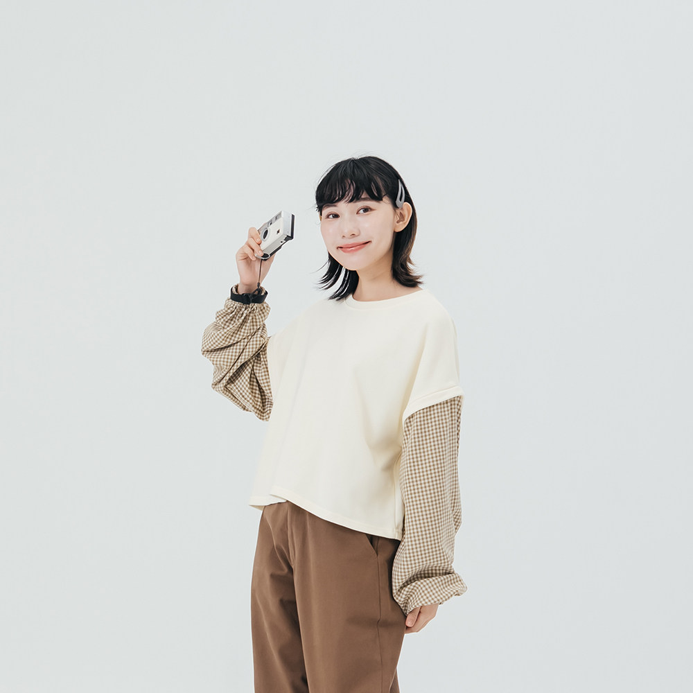户外女装亲子系列格纹拼接上衣