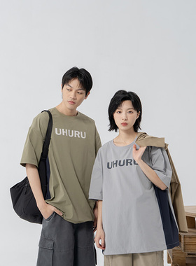 QUEENSHOP 2025男女装户外情侣UHURU印字撞色短袖上衣01190210