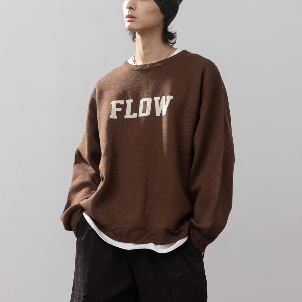 男装经典FLOW刺绣针织长袖毛衣