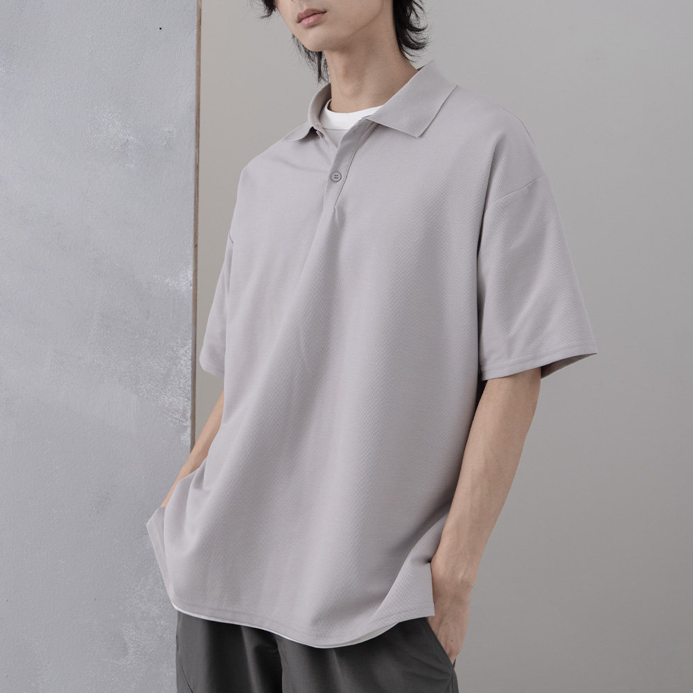 男装简约Polo领半门襟短袖上衣