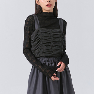 罩衫 QUEENSHOP 千鸟格纹抓皱短版 女装 背心01099388 2025秋冬新品