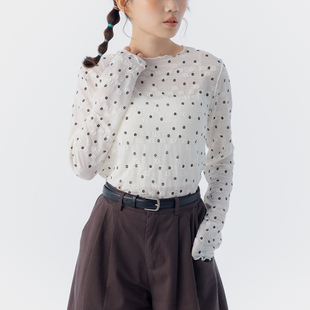 蕾丝花造型纹理木耳边上衣01099593 女装 QUEENSHOP 2026春夏新品