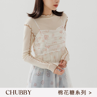 QUEENSHOP 2025秋冬新品女装棉花糖木耳边透肤高领上衣01099266