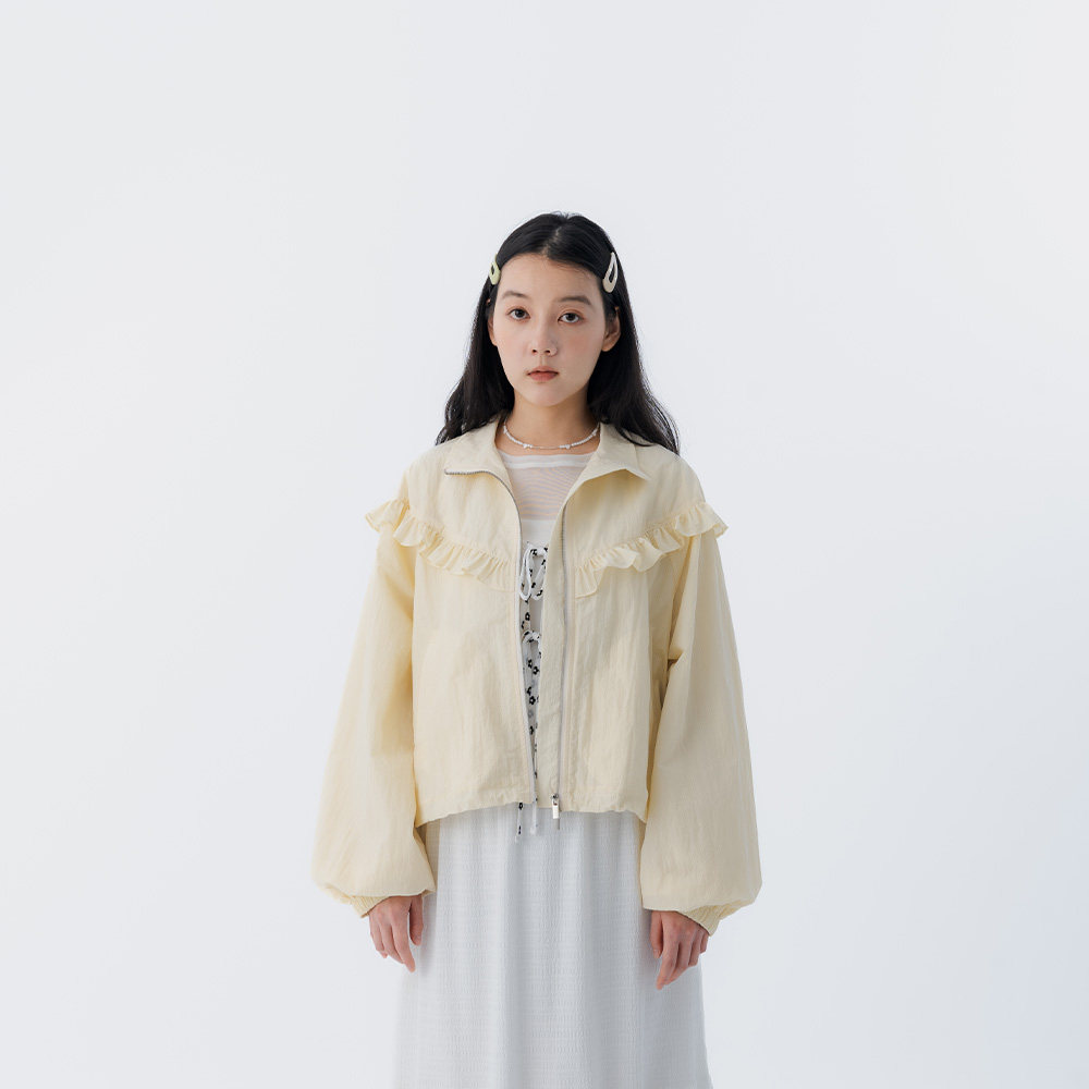 QUEENSHOP 2026春夏新品女装剪接荷叶设计刷刷抽绳外套02071712