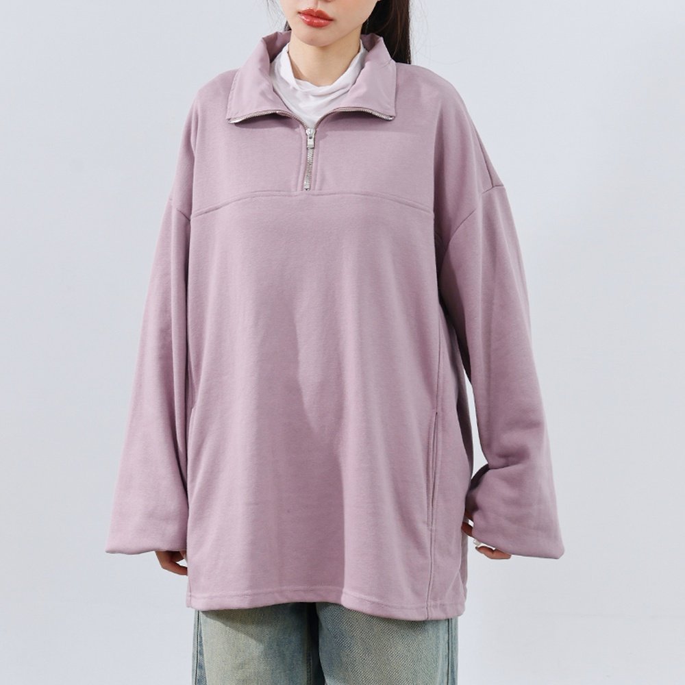 QUEENSHOP 2025秋冬新品女装半门襟立领剪接宽版长袖上