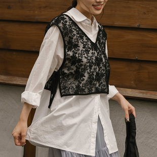 缇花侧绑带两穿短板背心罩衫 女装 01099051 2025秋冬新品 QUEENSHOP