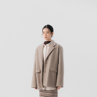 外套 蕾蒂花纱设计毛呢西装 卡其02030574 2025秋冬女装 QUEENSHOP
