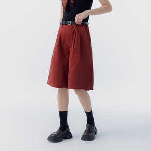 简约素面斜纹五分裤 女装 附皮带04102034 2026春夏新品 QUEENSHOP