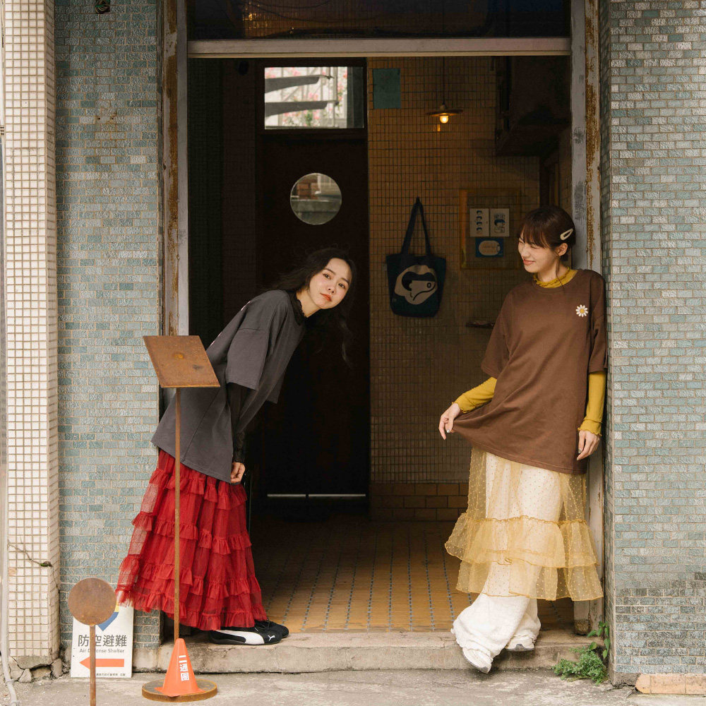 QUEENSHOP 2025秋冬新品女装小雏菊刺绣印图宽版短袖上