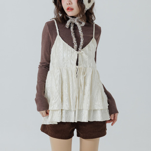 质感缇花丝绒绑带背心罩衫 女装 01099354 2025秋冬新品 QUEENSHOP