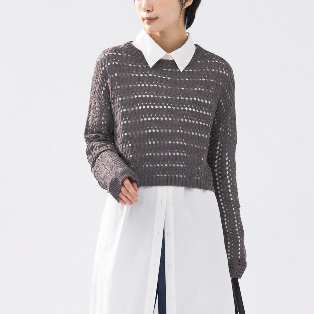 横条织纹镂空造型针织上衣