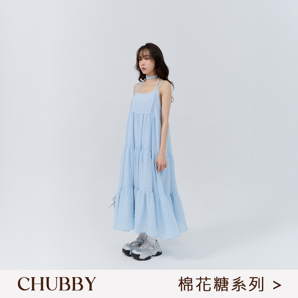 QUEENSHOP 2026春夏新品女装棉花糖点点格纹附绑带连衣裙01087317