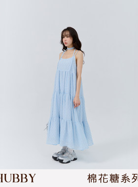 棉花糖点点格纹附绑带连衣裙