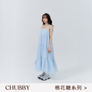 棉花糖点点格纹附绑带连衣裙