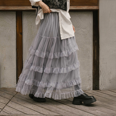 小资多层荷叶雪纺蛋糕长裙