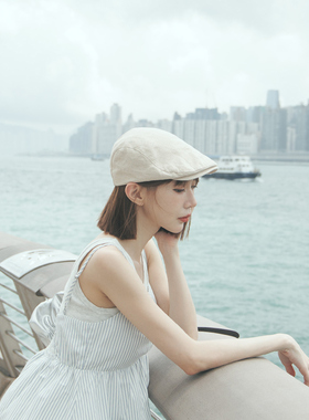 简约亚麻后釦造型小偷帽