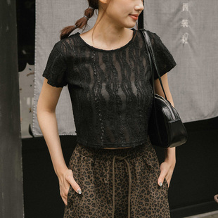 缇花蕾丝造型透肤短版 女装 上衣01098807 2025秋冬新品 QUEENSHOP