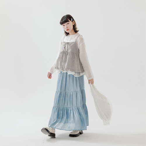 棉花糖光泽剪接半身长裙