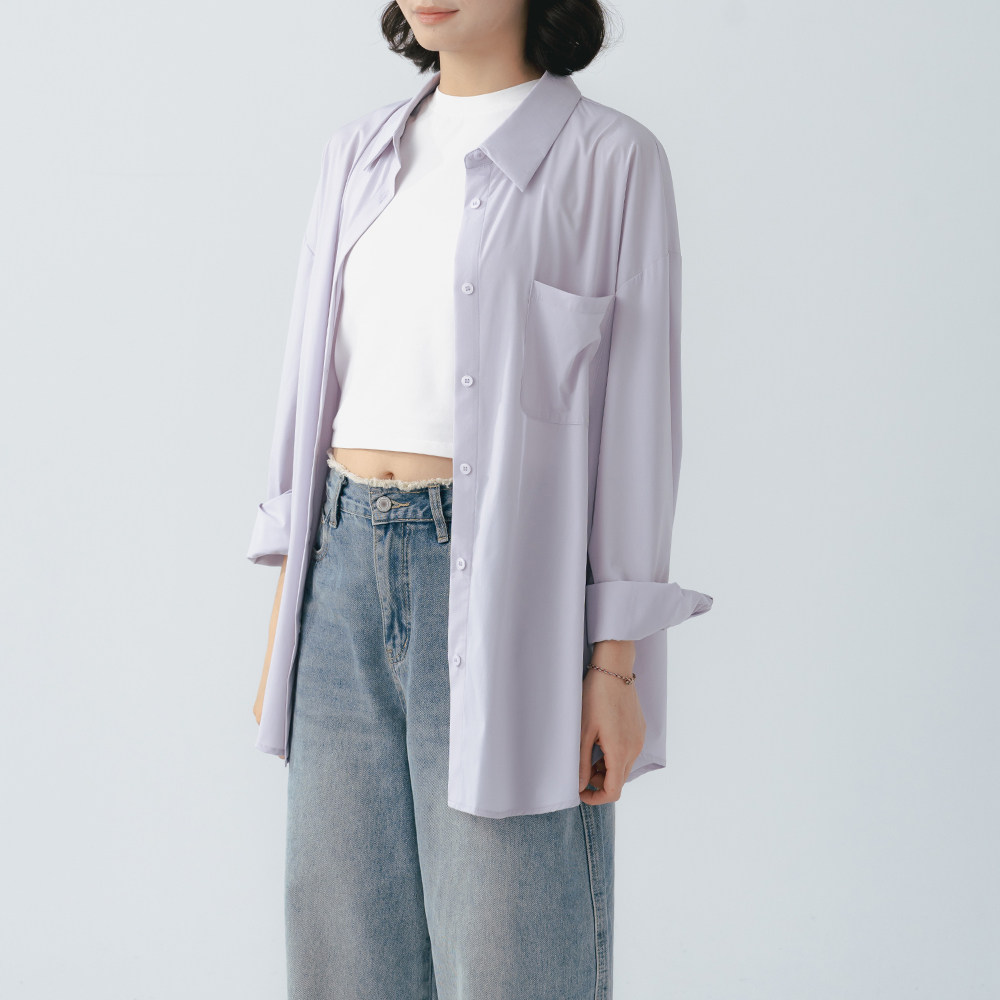 QUEENSHOP 2026春夏新品女装简约冰凉防晒感长袖衬衫-紫01025783