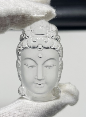 天然白水晶观音首吊坠男女款本命年吉祥挂件精雕观音头项链坠饰品