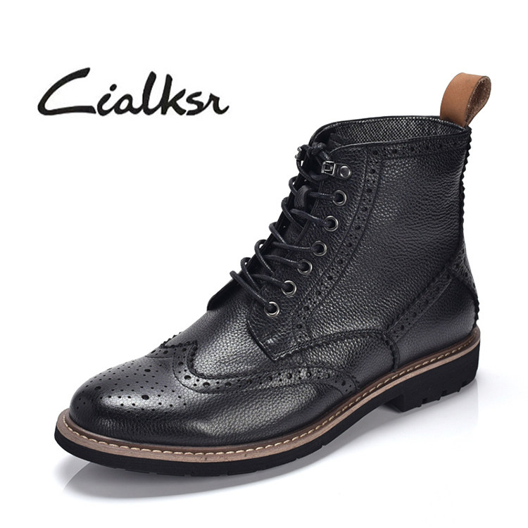 马丁靴男春秋高帮英伦风高帮男鞋复古布洛克雕花中帮真皮短靴,流行男鞋,马丁靴,淘宝优惠券,粉丝福利购,淘宝优惠卷