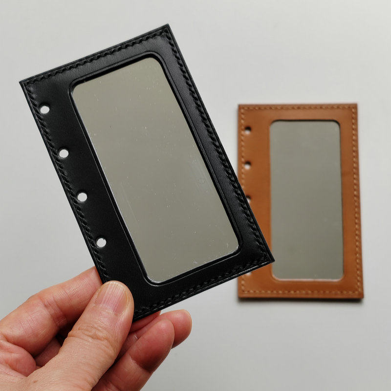 原创M5手账配件活页本镜子真皮边框小尺寸迷你亚克力镜片方便便携