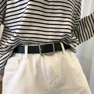 情侣闺蜜韩版 学生青少年BF风简约长方形皮带头银色扣头复古腰带女