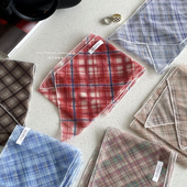 韩系红蓝色格子碎花网纱轻薄夏季 长条丝巾发带小清新文艺领巾新品