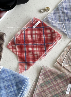 韩系红蓝色格子碎花网纱轻薄夏季长条丝巾发带小清新文艺领巾新品