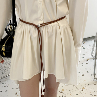 裙软皮绳细腰带长款 饰新款 腰绳女士夏季 装 时尚 可调节搭配裙子衬衫