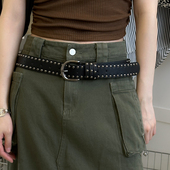 复古做旧铆钉装 带女士 辣妹百搭黑棕色宽皮带牛仔裤 饰个性 腰带美式