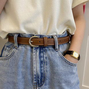 百搭复古PU软皮腰带皮带女士明线韩版2026新款学生ins风牛仔裤带