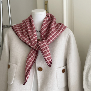 红格子三角巾披肩仿羊绒护颈领巾春秋冬季保暖围巾男女款百搭围脖