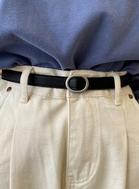 极简风小皮带无孔方便简约百搭软软腰带学生纯色黑色ins裤带女士