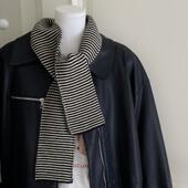 围巾女士 饰短小围脖保暖秋冬季 气质款 黑白细条纹拼色ins风简单装