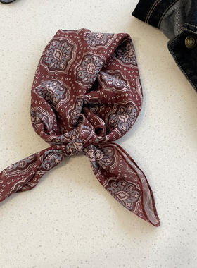 早秋复古红色系腰果花方巾棉麻装饰领巾图腾印花头巾护颈围巾女士