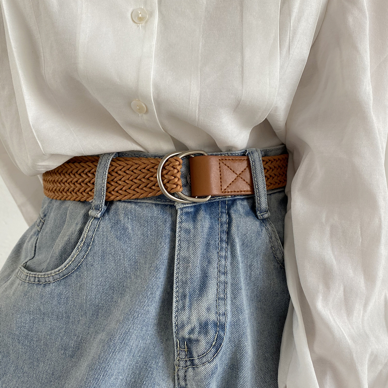 韩国东大门新款皮带编织纯色拼皮腰带名族风连衣裙绑带复古度假风