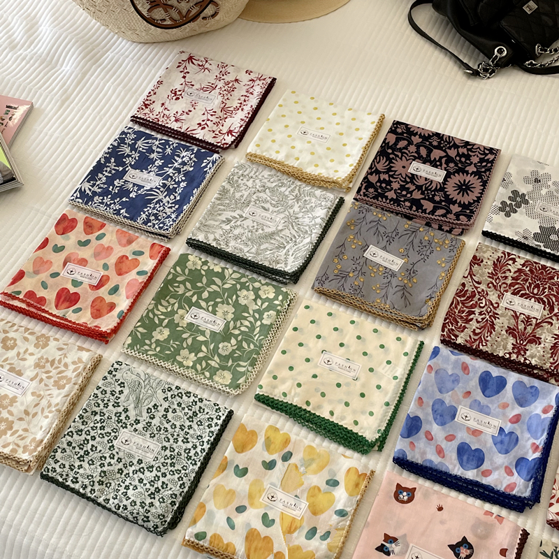 复古小清新碎花文艺棉质小方巾