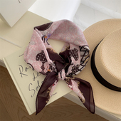 出口韩单温柔粉法式 方巾柔软亲肤丝巾领巾空调房护颈围巾春夏秋季