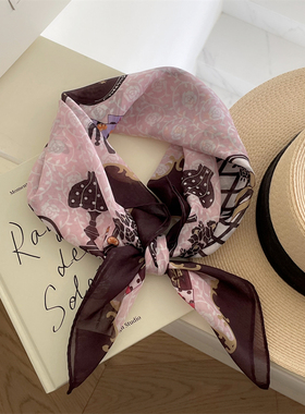 出口韩单温柔粉法式方巾柔软亲肤丝巾领巾空调房护颈围巾春夏秋季