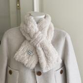 巨保暖高级感毛毛领交叉围脖女士加厚仿貂毛围巾保暖仿皮草奶白色