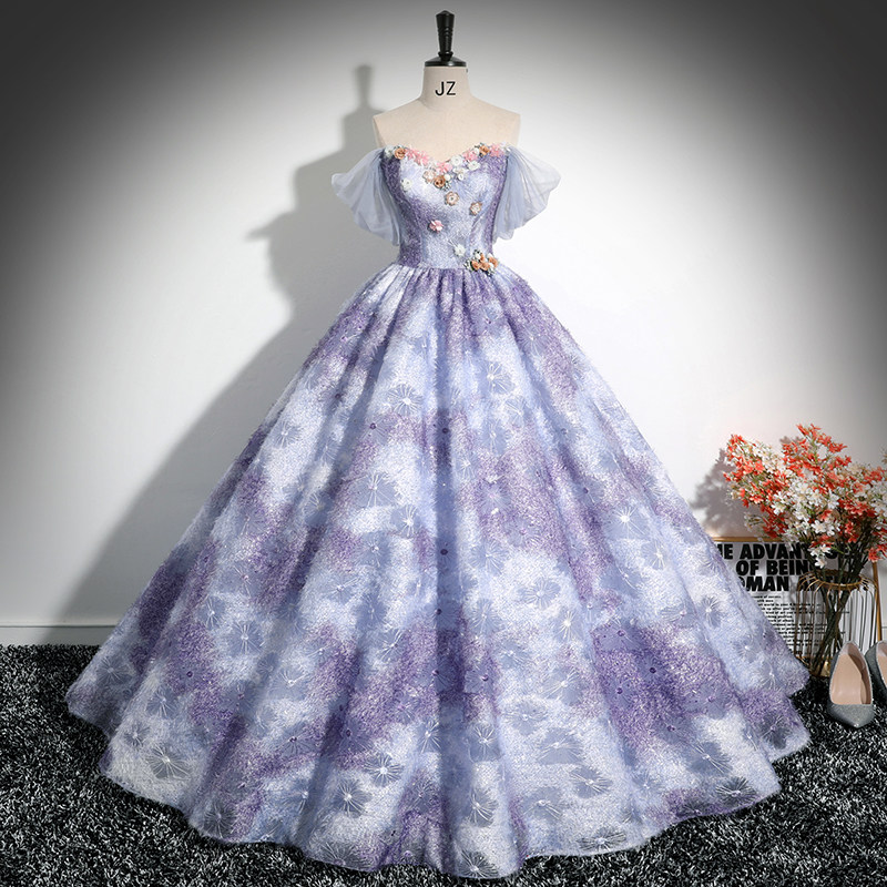 一字肩晚礼服学生声乐艺考美声独唱演出服成人礼年会主持人蓬蓬裙