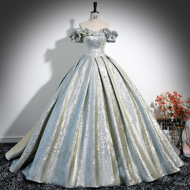 一字肩晚礼服女声乐艺考美声独唱演出服成人礼年会钢琴演奏蓬蓬裙