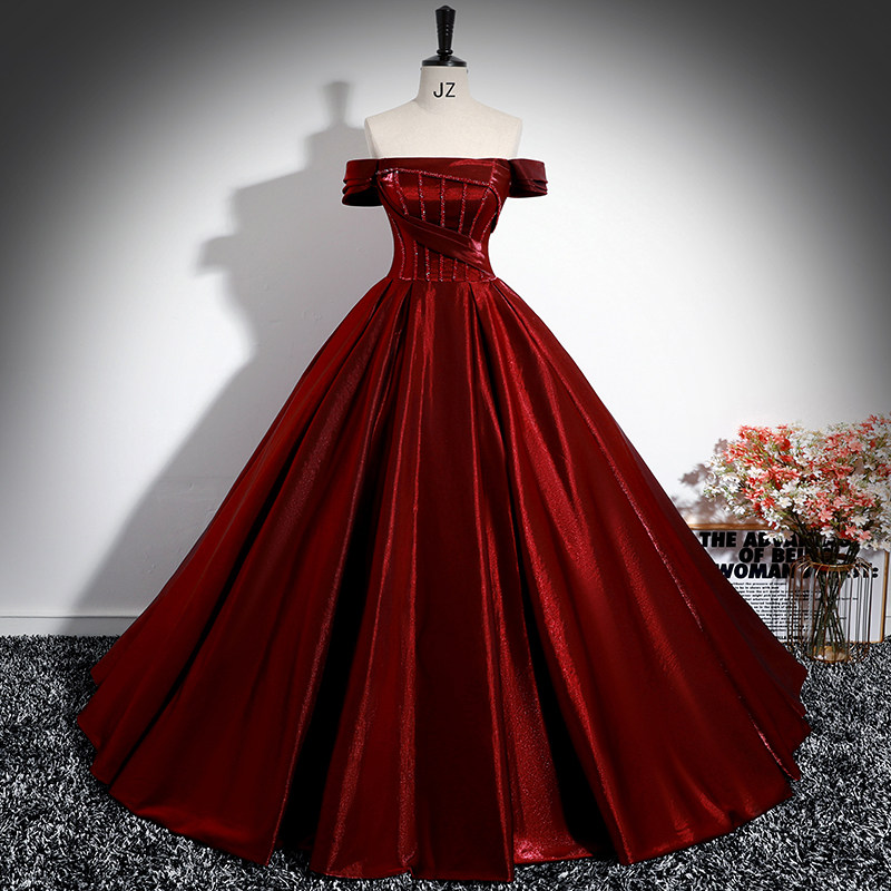 一字肩晚礼服女高级感成人礼声乐艺考独唱演出服年会主持人蓬蓬裙