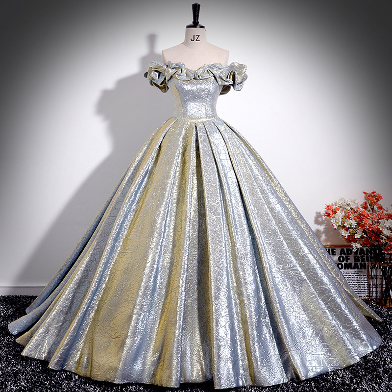 一字肩晚礼服女高级感声乐艺考独唱演出服年会主持人成人礼蓬蓬裙