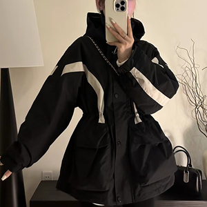 美式复古拼色羽绒服冬季女装欧洲站欧货2023流行款加厚保暖冲锋衣