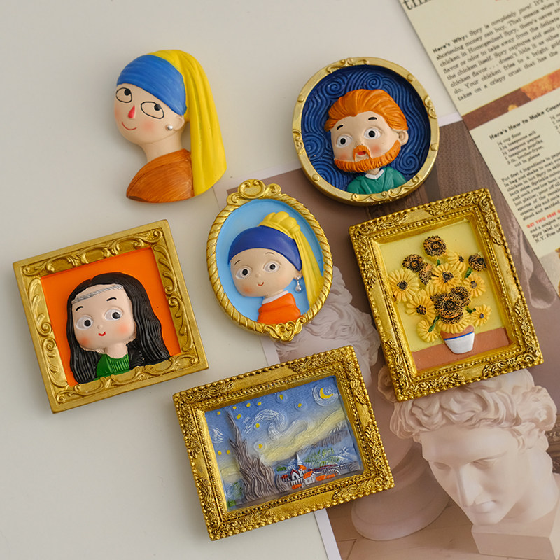 世界名画冰箱贴个性创意q版可爱梵高油画向日葵入户门磁吸贴装饰